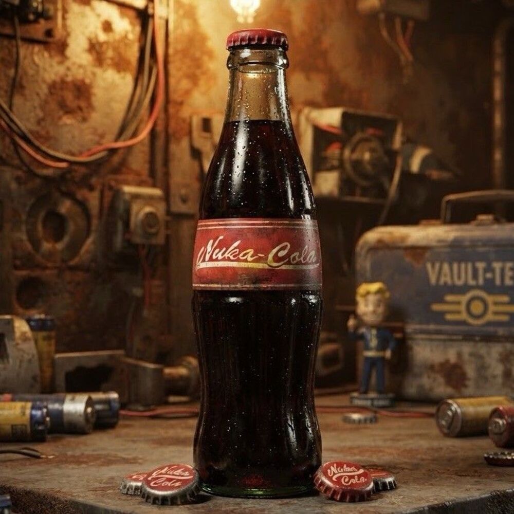 Handmade Fallout Nuka-Cola Prop Bottle with Custom Post-Apocalyptic Label Gift
